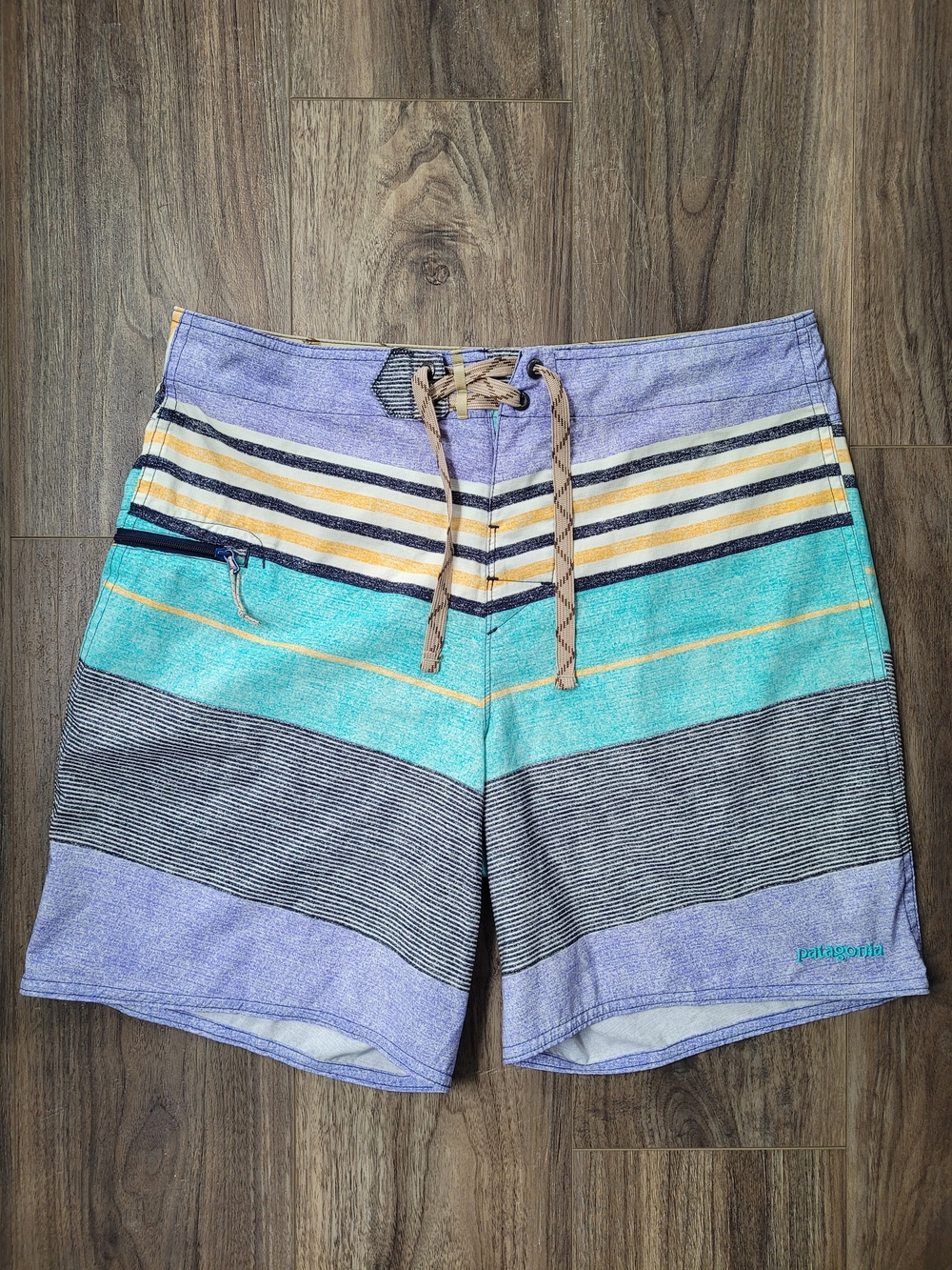 Patagonia Men’s Purple & Teal Striped Boardshorts